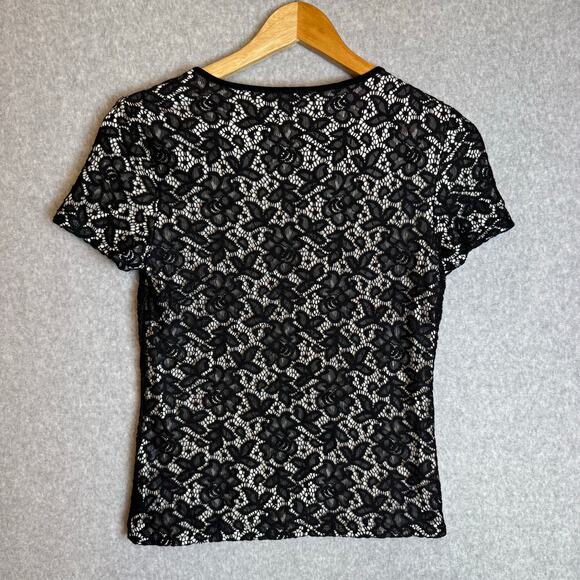 Vince Camuto Lace Top Womens Small Floral Burn Cutout Stretch Goth Coquette - Picture 5 of 8